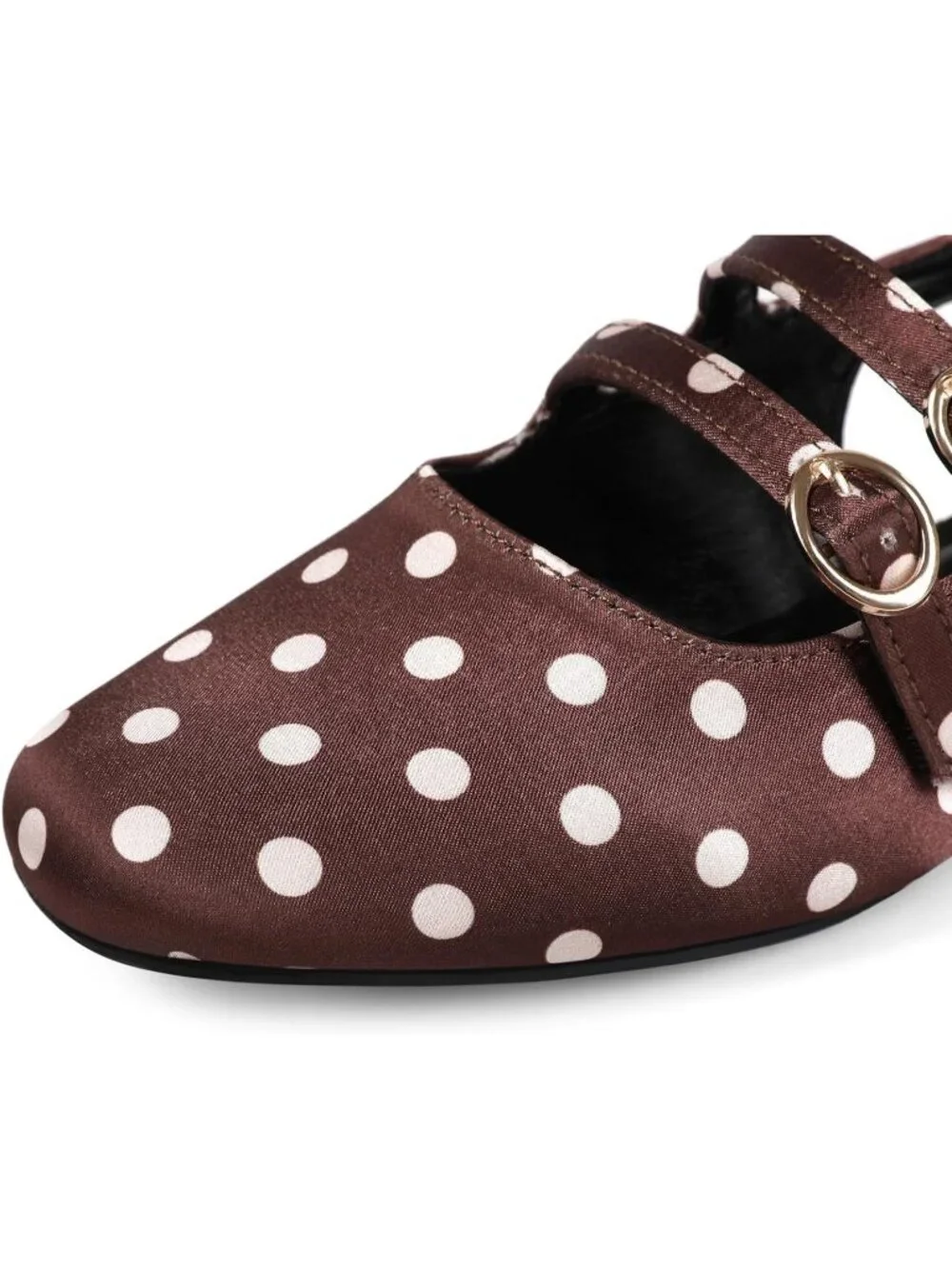 Women's Brown Dot Closed Square Toe Strap Slingback Low Heels for Party Pumps